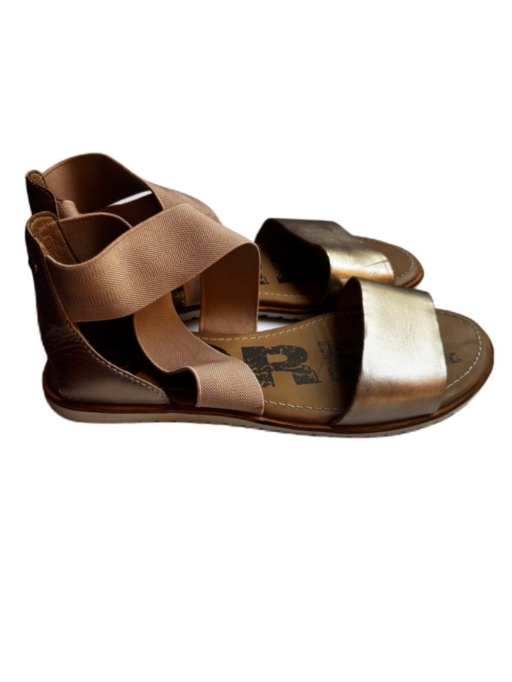 Sorel Ella II Bronze Gold Metallic Ash Slide Sandals Gladiator Size 7.5 Ankle‎